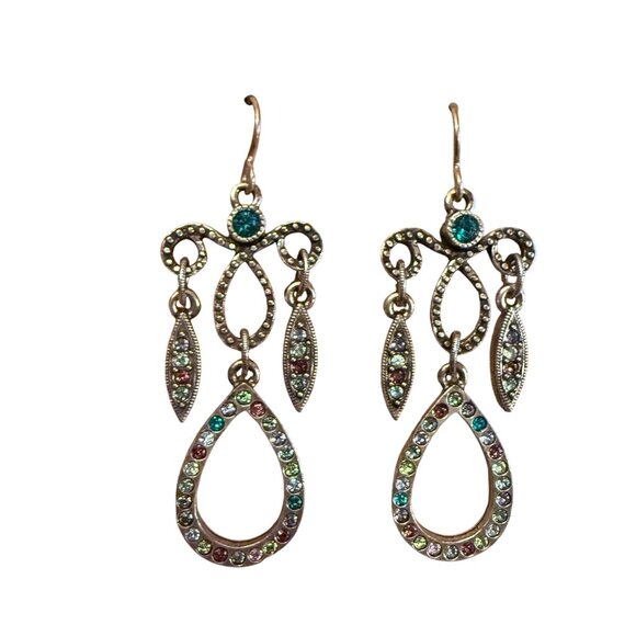 Rare Patricia Locke Geometric Crystal  Handmade Silver Toned USA Earrings - Picture 1 of 5